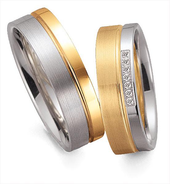 Trauringe Weiss-Gelbgold von Gettmann 8048.60 + 8049.60