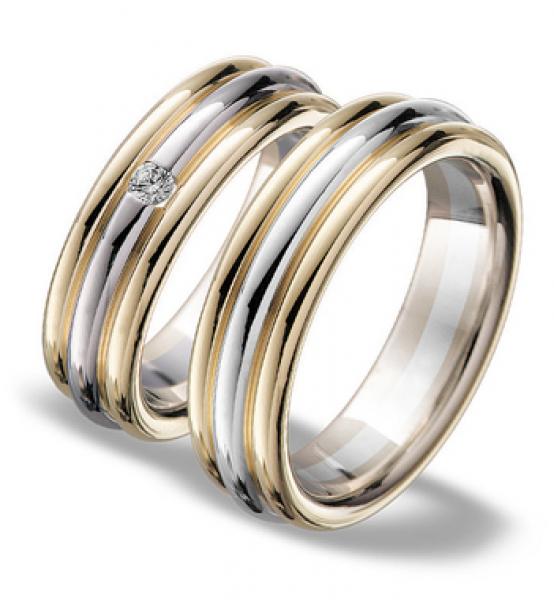 Trauringe Weiss-Gelbgold von Breuning DR 001090 / HR 001100