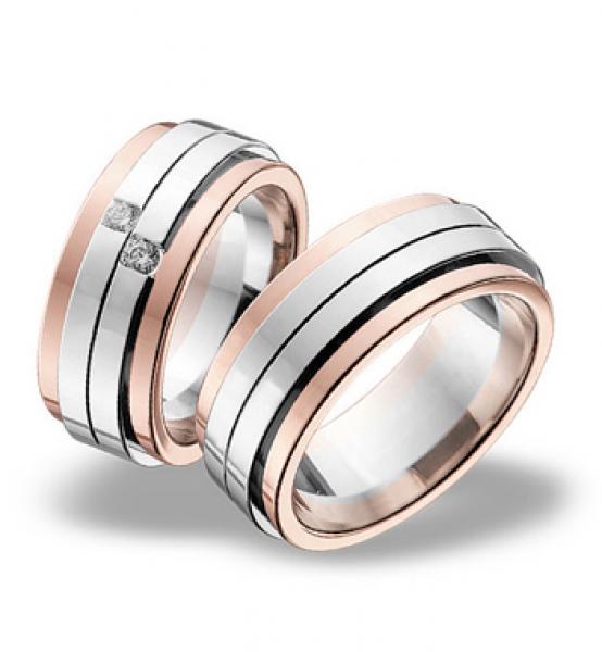 Trauringe Weiss-Rotgold von Breuning 48 001230 / 48 001240